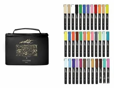 Acrylmarker-Set, 36 Stück, mehrfarbig, rund, Kunststoff