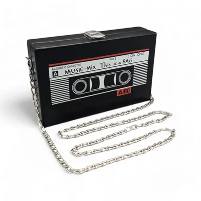 Produktbild von Retro Handtasche Kassette Nostalgie passend zu deinem Styling Schwarz