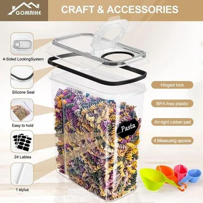 Immagine prodotto di Contenitori in plastica da 6 x 2,5 litri, ermetici, impermeabili, chiusi, per cereali, pasta, farina e mangimi.