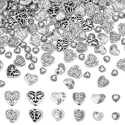 165 Herzperlen, Antik-Silber, 6 Stile, 5-10 mm, für DIY-Schmuck