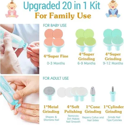 Produktbild von Baby-Nagelpflege-Set – Elektrische Nagelfeile mit LED-Licht – Sicheres Maniküre-Werkzeug für Babys, Kleinkinder und Erwachsene – 20 in 1 Set