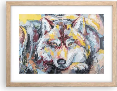 Produktbild von Gerahmtes Poster - Rahmen in heller Eiche - Öl Wolf Hund - 40x30 cm - Wand Bild - Wanddeko - Wandbilder - Kunstposter - Wandposter - Bilderrahmen - Bilder - Kunstdruck - P2NAA40x30-4673