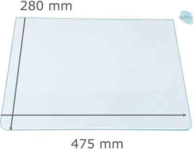 Produktbild von Kühlschrank Einlegeboden - Klarglas 4 mm - 2 abgerundete Ecken - 475 mm x 280 mm - (89,96 EUR / qm - Mindestbfl. 0,25 qm - Kantenb. 5,35 EUR / lfm - Eckenb. 1,00 EUR / Stck. )