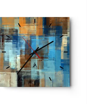 Produktbild von Wanduhr - Quadrat - Glasuhr - Abstraktion modern - 30x30cm - Schleichendes Uhrwerk - Lautlos - zum Aufhängen bereit - Dekoration Modern - Wanddekoration aus Glas - C3AC30x30-3418