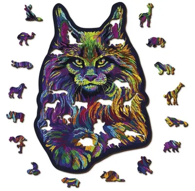 Produktbild von Wooden.city Regenbogen-Wildkatze Holzpuzzle mit Figuren 274 Teile