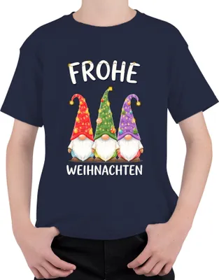 Produktbild von Frohe Weihnachten Wichtel Gnom Weihnachtsmütze Lichterketten Uni Kinder T-Shirt, Navy, 116