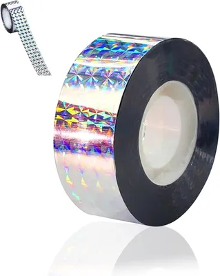 Zdjęcie produktu dla Taśma odstraszająca ptaki, refleksyjna, 153 m x 2,4 cm, do odstraszania gołębi, idealna do ogrodu i balkonu
