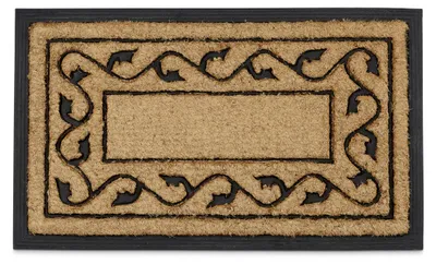 Image de Paillasson Relaxdays en fibres de coco, antidérapant, L x P : 75 x 45 cm, motif floral, paillasson d'intérieur et d'extérieur, couleur naturelle