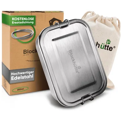 Produktbild von Blockhütte Premium Edelstahl Brotdose I 800ml I Fächern, Ersatzdichtung I Frischhaltedose Trennwand auslaufsicher I Brotzeitdose klein