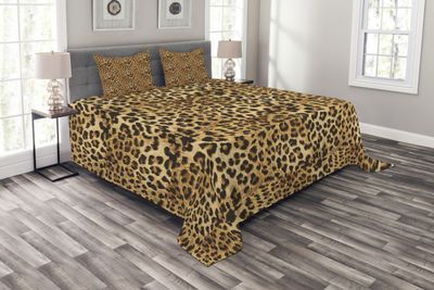 ABAKUHAUS Braun Tagesdecke Set, Leopard-Druck, Set mit Kissenbezügen Waschbar, für Einselbetten 220 x 220 cm, Braun
