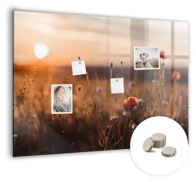 Produktbild von Dekorative Magnettafel 100x70 cm - Magnetwand - für Fotos, Karten und Notizen - Fotowand - Memoboard - Magnetpinnwand - Wanddekoration - Sonnenaufgang auf dem Feld