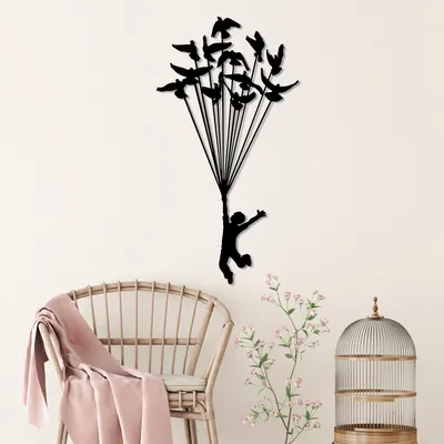 Immagine prodotto di Wallity, Flying Boy 3, Accessorio decorativo da parete in metallo, 100 % METALLO, Nero, 45 x 85 cm