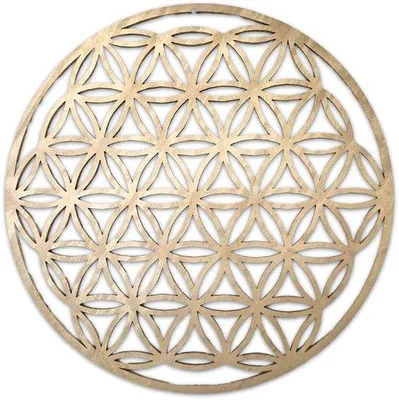 Image de Ibenzoa® Décoration murale dorée – Décoration murale géométrique en forme de fleurs, découpée au laser dans du polybois de 4 mm, diamètre 40 cm, idéale pour les salons, les chambres et les bureaux