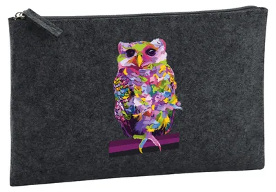 Produktbild von Huuraa Kulturbeutel Eule Colorful 1 Liter Charcoal Filz Kosmetiktasche Geschenkidee