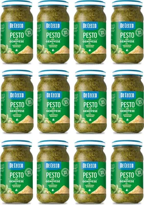 Produktbild von 12x De Cecco Pesto alla Genovese con Parmigiano Reggiano senza aglio Pesto mit frischem Basilikum, Parmigiano Reggiano ohne Knoblauch 190g Italienisches Sauce