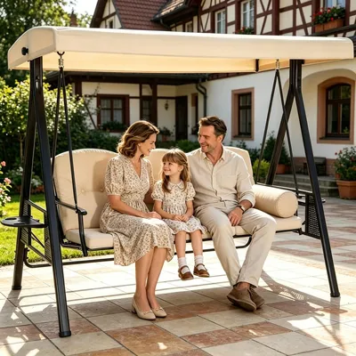 Produktbild von Gartenschaukel Hollywoodschaukel Gartenbank - 3-Sitzer - Mit Sonnendach - 340 kg belastbar - Rutschfeste Kissen