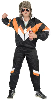 Produktbild von 80er Jahre Trainingsanzug Kostüm für Herren - schwarz orange weiss, Größe:L