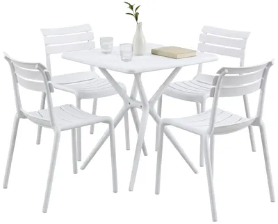 Produktbild von CLP Gartenmöbel-Set Vela mit 4 Stapelstühlen und quadratischen Esstisch 72x72 cm weiß