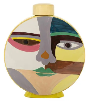Produktbild von Vase Piccassy Color Round aus Keramik mit handgemaltem kubistischen Gesicht