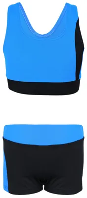 Produktbild von Aquarti Mädchen Sport Bikini - Racerback Bustier & Badehose, Farbe: Schwarz / Blau, Größe: 152