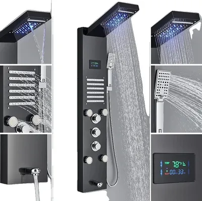 Produktbild von LED-Duschpaneel, Edelstahl, Dreifachbedienung, 8004 Schwarz