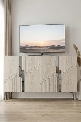 Produktbild von Skye Decor, Hochwertiger Konsolentisch, 120 cm, Weiß-Travertin-Silber, 100% Melamin