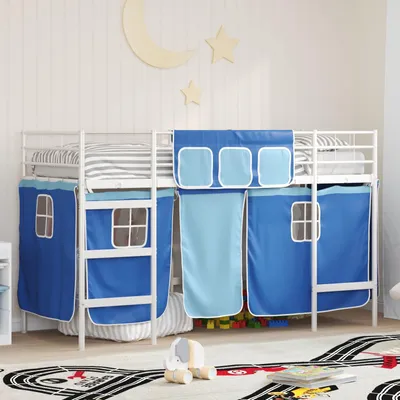 Produktbild von Maison Exclusive - Etagenbett für Kinder mit Vorhängen Weiß und Blau 75 x 190 cm