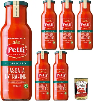 Produktbild von Petti Il Delicato, Passata di Pomodoro Extra fine Extra feines Tomatenpüree 6x700gr + Italian Gourmet polpa 400g