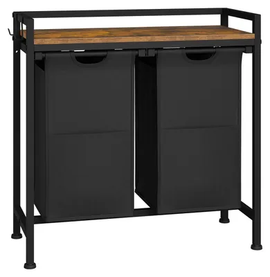 Image de Tri-vêtements avec armoire - Panier à linge coulissant - 2 compartiments - 80 litres - Tissu Oxford - Structure métallique - Noir