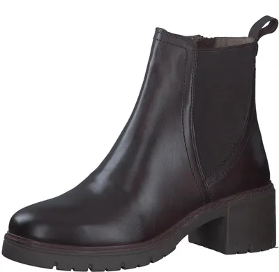 Image de Bottines Chelsea pour femmes, en cuir, à talon bloc, de la marque Marco Tozzi, couleur marron (moka), taille 40 EU