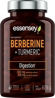 Produktbild von ESSENSEY - Berberine+Turmerci I Berberin & Curcuma I 90 Kapseln I 300 mg Kurkumaextrakt I 300 mg Berberitzenextrakt I Vegetarier & ohne Zustze I 90 Tagesdosen I Zellulosekapsel