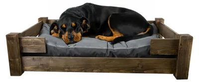 Produktbild von Hundebett Winston XXL Palisander mit Füßen mit grauem Kissen 100x60x25cm