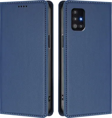 Produktbild von Handyhülle für Samsung Galaxy A51 5G, Kunstleder Klapphülle Stoßfeste Magnetische Hülle mit Ständer Dunkelblau