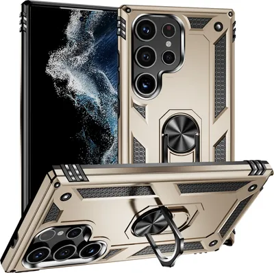 Immagine prodotto di Custodia per Samsung Galaxy S25 Ultra a doppio strato robusta, protezione militare con supporto ad anello e supporto Oro