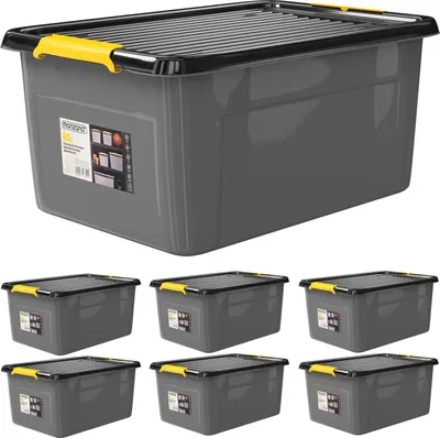 Image de MONZANA® 6x Caisse de rangement 40 L robuste avec couvercle hermétique et roulettes empilable sans BPA gain de place caisse de rangement organisateur