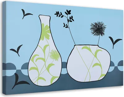 Image de Tableau sur toile Fleurs dans un vase - abstrait 120x80 cm Feeby bleu tableau mural prêt à accrocher