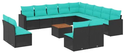 Produktbild von vidaXL 14-tlg. Garten-Sofagarnitur mit Kissen Schwarz Poly Rattan