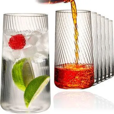 Produktbild von IMPERIAL geriffelte Trinkgläser 550ml – Wassergläser 6er Set aus Crystalline Glas – Serie "London" Spülmaschinenfest transparentes Riffelglas