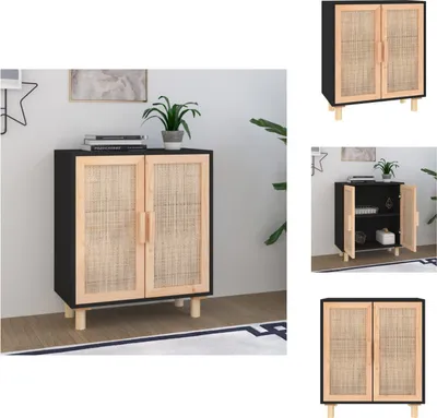 Image de vidaXL Sideboard Noir 60x30x70cm Pin massif et rotin naturel - Sideboards