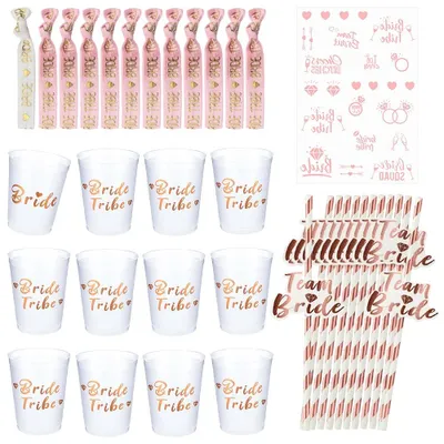 Junggesellinnenabschied-Set: 12 Becher, Strohhalme, Tattoos