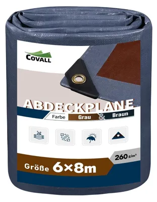 Image de Bâche de protection 6x8 mètres | 260 g/m² | Résistance à la déchirure : 920 N | Étanche et résistante aux UV | Gris/Marron