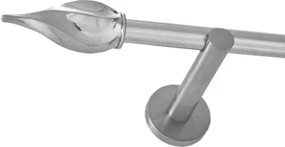 Produktbild von Gardinenstange Set Edelstahl Look Metall Ø 16mm zur Wandbefestigung 1-läufig Modern Spitze gedreht, Länge wählbar H12E14