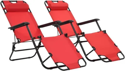 Produktbild von Klappbare Sonnenliegen mit Fußablage, 2 Stück, rot