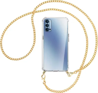 Produktbild von Handykette Backcover-Schutzhülle mit Band (Metall goldfarben) für Oppo Reno4 5G - goldfarbene Kette
