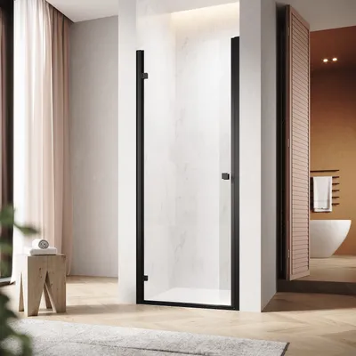 Immagine prodotto di SONNI 80x195cm porta per nicchia doccia, vetro di sicurezza 6mm, porta per doccia con cerniera, porta a battente per box doccia nero opaco, porta per doccia ad incasso