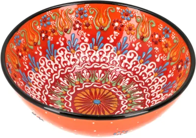 Produktbild von 1 Stk. Orientalische Keramikschüssel, Schale, Müslischale, Handbemalt - Ø 21 cm /Modell 2, Orange, Schalen
