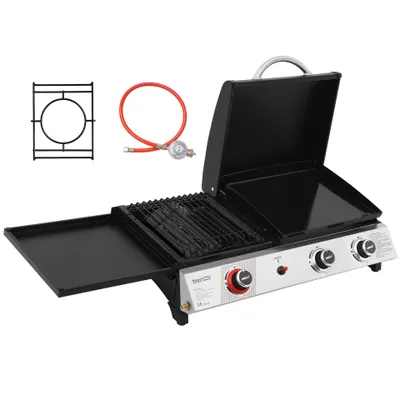 Produktbild von Royal Gourmet Tisch-Gasgrill 3 Brenner, 3 in 1 Tischgrill mit Grillen, Braten, Kochen, 8,5 kW Campinggrill mit Klappbare Seitenablage Schwarz & Silber