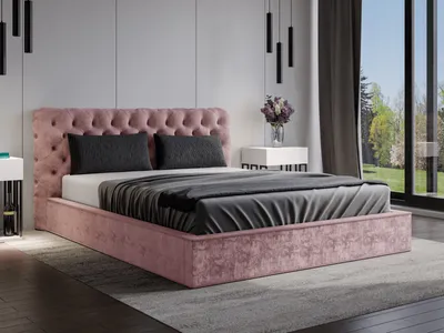 Obrázek produktu pro Čalouněná postel GRAINGOLD Chesterfield 180x200 cm Apollo - Velurová postel, sametová postel - Čalouněná postel s podnožkou - Manželská postel s roštem - Růžová (Eureka 2142)