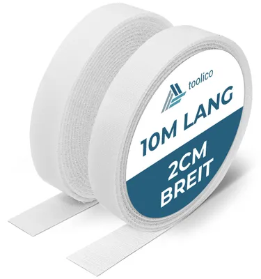 Klettband selbstklebend 10 m x 20 mm, extra stark, weiß
