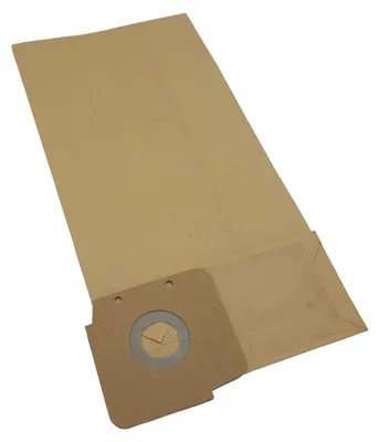 A brown paper vacuum cleaner bag is shown against a white background.